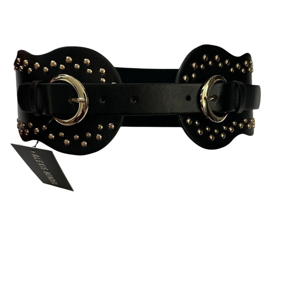 Alexis Bendel Black and Gold Studded Wide waist Belt Sz S / M - Picture 4 of 6